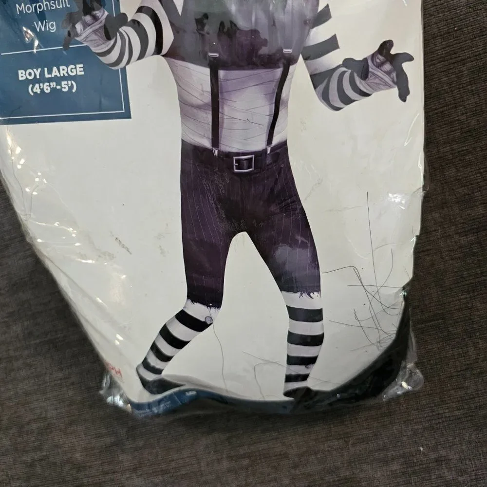New Laughing Jack Boys Morphsuite And Wig Scary Halloween Costume Large 2-Piece